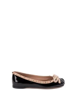 推荐Valentino Garavani `Rockstud` Leather Ballerinas商品