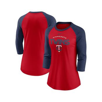 商品NIKE | Women's Red and Navy Minnesota Twins Modern Baseball Arch Tri-Blend Raglan Three-Quarter Sleeve T-shirt,商家Macy's,价格¥322图片
