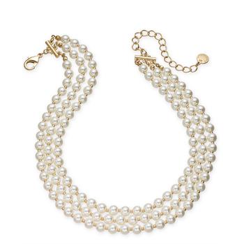 推荐Gold-Tone Imitation Pearl Triple-Row Choker Necklace, 16" + 2" extender, Created for Macy's商品