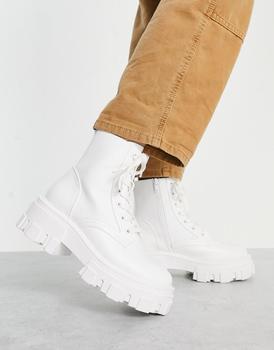 ASOS | ASOS DESIGN Anya chunky lace up ankle boots in white商品图片,