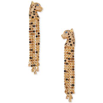 kate spade项链, Kate Spade | Gold-Tone Multicolor Crystal Chain Leopard Linear Drop Earrings商品图片 