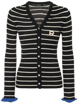 ROCHAS, ROCHAS | Striped Rib Knit Wool Cardigan商品图片 额外7.5折, 额外七五折