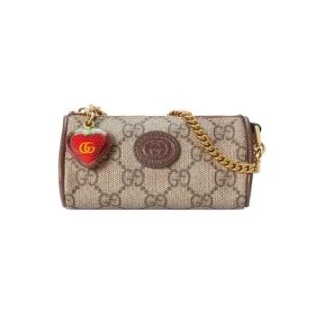 Gucci | 【预售3-7天】古驰 23新款 女士米色/乌木色帆布草莓拉链零钱包726253FABD59870 7.9折, 包邮包税, 独家减免邮费