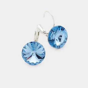 FASHNZFAB | Genuine Round Crystal Lever Back Earrings - Light, Sapphire,商家Premium Outlets,价格¥156