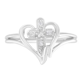 Haus of Brilliance | 10K White Gold Diamond-Accented Cross & Open Heart Promise Fashion Ring,商家Premium Outlets,价格¥2963