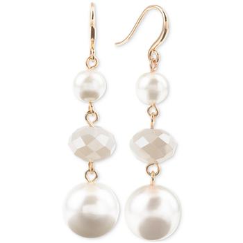 Charter Club | Gold-Tone Faceted Bead & Imitation Pearl Triple Drop Earrings, Created for Macy's商品图片,4折
