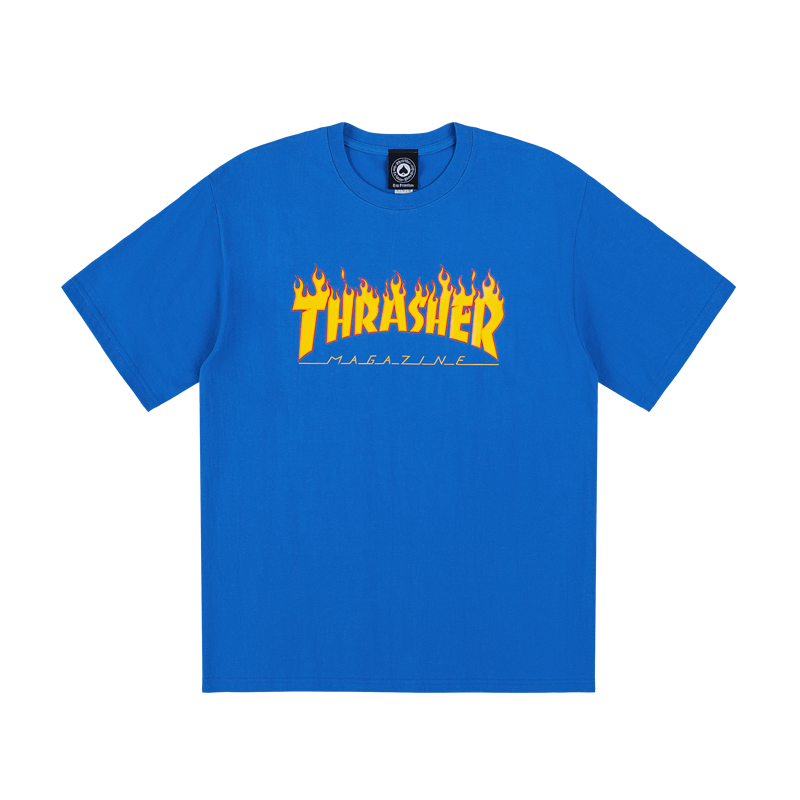 Thrasher | THRASHER 火爆款黄火焰短袖T经典印花男女同款蓝色 THR8038商品图片,包邮包税