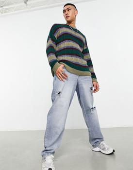 ASOS | ASOS DESIGN knitted  jumper in fluffy multi stripe商品图片,