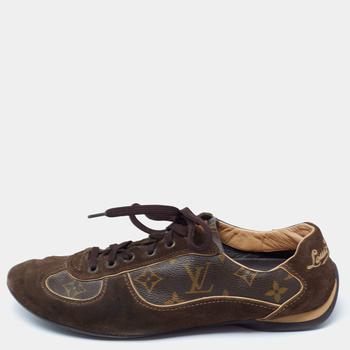 lv鞋, [二手商品] Louis Vuitton | Louis Vuitton Brown Suede and Monogram Coated Canvas Energie Low-Top Sneakers Size 39.5商品图片 6折