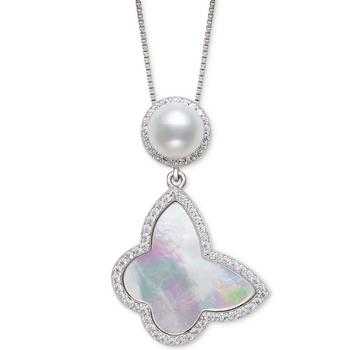 商品Belle de Mer | Cultured Freshwater Pearl (6mm), Mother-of-Pearl & Cubic Zirconia 18" Pendant Necklace in Sterling Silver,商家Macy's,价格¥570图片