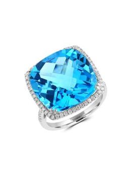商品Effy | 14K White Gold, Diamond & Blue Topaz Ring,商家Saks OFF 5TH,价格¥15042图片