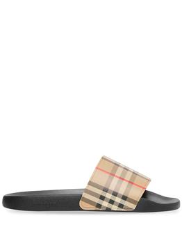 burberry鞋, Burberry | Burberry Furley Vintage Check Sliders in Brown商品图片 9.4折