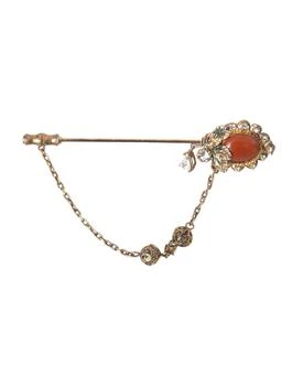 Dolce & Gabbana | Dolce & Gabbana Gold Brass Crystal Chain 925 Sterling Silver Pin Brooch,商家Siebentaschen,价格¥2836