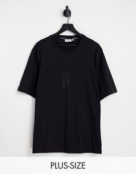 Calvin Klein | Calvin Klein Big & Tall hybrid logo t-shirt in black商品图片,额外9.5折, 额外九五折