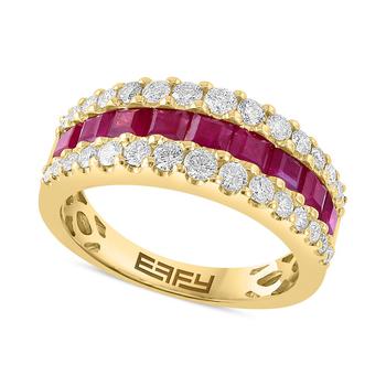 商品Effy | EFFY® Ruby (1-1/2 ct. t.w.) & Diamond (3/4 ct. t.w.) Three Row Ring in 14k Gold,商家Macy's,价格¥28369图片