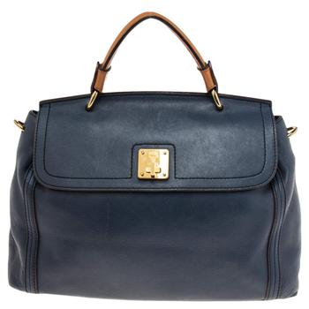 推荐MCM Blue Leather Turn Lock Flap Top Handle Bag商品