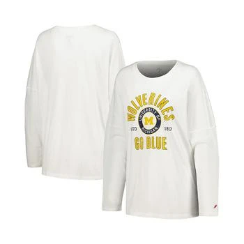 League Collegiate Wear | Women's White Distressed Michigan Wolverines Clothesline Oversized Long Sleeve T-shirt,商家Macy's,价格¥331