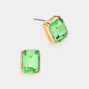 FASHNZFAB | Emerald Cut Stone Stud Evening Earrings - Green,商家Premium Outlets,价格¥149