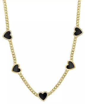 Effy | Diamond (1/4 ct. t.w.) & Onyx (4-3/8 ct. t.w.) Chain 16-1/2" Necklace in 14k Gold Over Silver,商家Macy's,价格¥17869