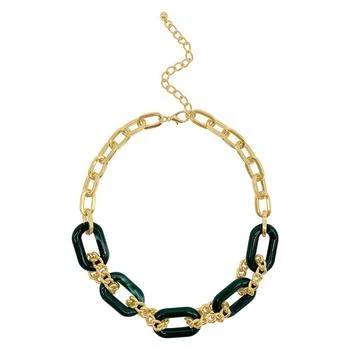 ADORNIA | Women's Gold-Tone Mixed Link and Green Tortoise Shell Adjustable Necklace 独家减免邮费
