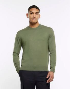 River Island | River Island Slim fit crew jumper in green - light 