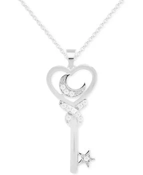 Macy's | Diamond Moon & Key 18" Pendant Necklace (1/10 ct. t.w.) in Sterling Silver,商家Macy's,价格¥283