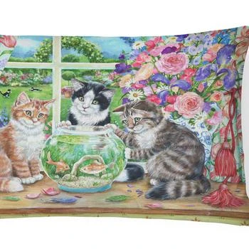 Caroline's Treasures | 12 in x 16 in  Outdoor Throw Pillow Cats Just Looking in the fish bowl Canvas Fabric Decorative Pillow,商家Verishop,价格¥236