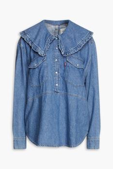 Ganni | Ruffle-trimmed cotton and hemp-blend denim blouse商品图片,5折
