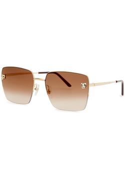 卡地亚眼镜图片, Cartier | Panthère De Cartier gold-tone square-frame sunglasses商品图片 