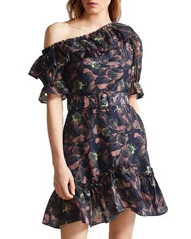 product Hazpin Asymmetric Cold Shoulder Ruffle Mini Dress image