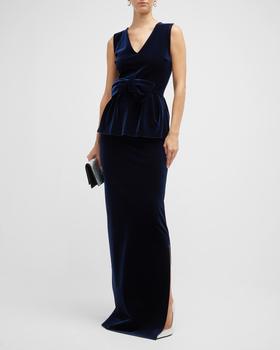 商品Chiara Boni | Fiamma Peplum Velvet Column Gown,商家Neiman Marcus,价格¥3129图片