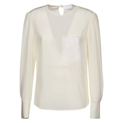 chloe c多少钱, Chloé | CHLOE' 女士白色圆领长袖衬衫 C22SHT23-004-115商品图片 独家减免邮费