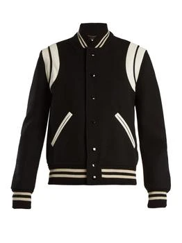 推荐Leather-trimmed wool-blend bomber jacket商品