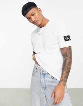 Calvin Klein | Calvin Klein Jeans monologo sleeve badge t-shirt in white marl商品图片,额外9.5折, 额外九五折