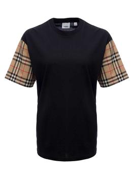 Burberry | Black Cotton T-Shirt with Vintage Check Sleeves商品图片,7折