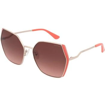 推荐Guess Women's Sunglasses - Gradient Brown Lens Gold and Red Metal Frame | GU7843 32F商品