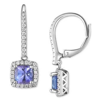 Macy's | Tanzanite (1-3/4 ct. t.w.) & Diamond (1/3 ct. t.w.) Halo Leverback Drop Earrings in 14k White Gold,商家Macy's,价格¥7493