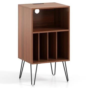 Hivvago | Record Player Stand with Charging Station Turntable Stand with Vinyl Storage-Walnut,商家Premium Outlets,价格¥1010