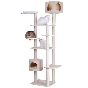 89" Real Wood Premium Scots Pine, 7-Level Cat Tree With 2 Playhouses