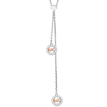 Michael Kors | Two-Tone Sterling Silver Cubic Zirconia & Logo Lariat Necklace, 16" + 2" extender商品图片,7折