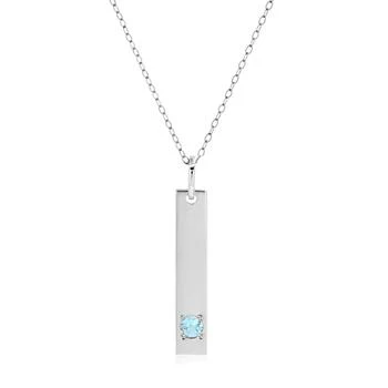 14k White Gold Bar Pendant Necklace with 3mm Small Round Gemstone Adjustable Cable Chain 16 Inches to 18 Inches with Spring Ring Clasp