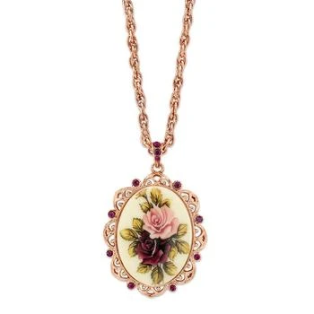 2028 | Rose Gold-Tone Purple Crystal Flower Oval Pendant Necklace 28",商家Macy's,价格¥484