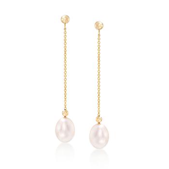 Ross-Simons | Ross-Simons 8-8.5mm Cultured Pearl Bead and Chain Drop Earrings in 14kt Yellow Gold商品图片,3.2折