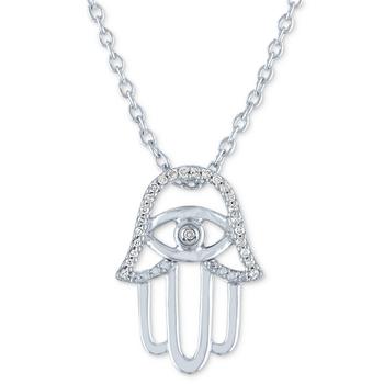 Macy's | Diamond Accent Hamsa Hand Pendant Necklace (1/20 ct. t.w.) in Sterling Silver, 16" + 2" extender商品图片,6.5折×额外8折, 独家减免邮费, 额外八折