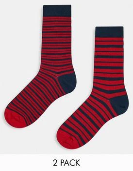 ASOS | ASOS DESIGN 2 pack ankle socks in red stripes 7.5折