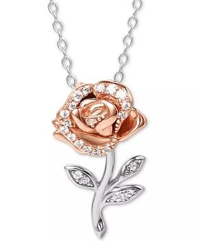 Disney | Cubic Zirconia Rose 18" Pendant Necklace in Sterling Silver & 18k Rose Gold-Plate,商家Macy's,价格¥322