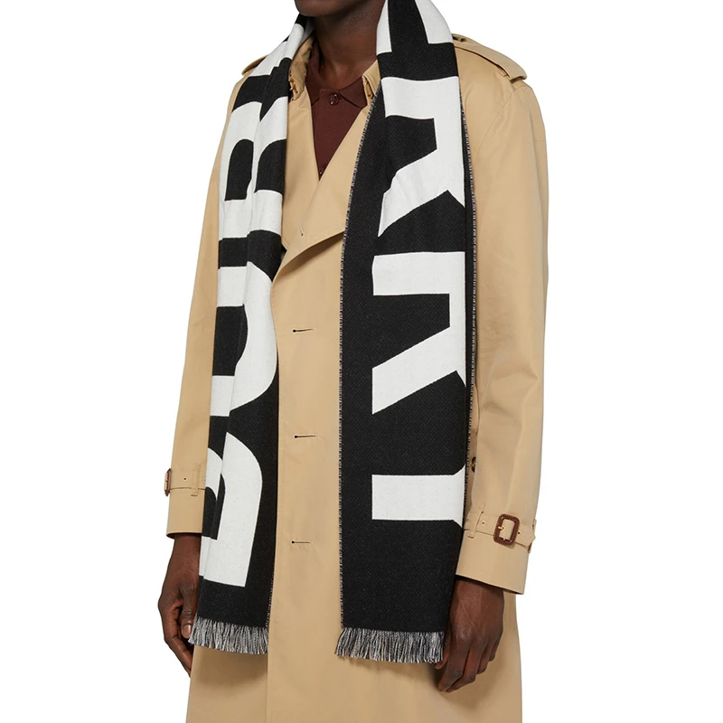 Burberry | BURBERRY/博柏利 男女通用黑白色羊毛大标志提花图围巾-80542141,商家VPF,价格¥1446