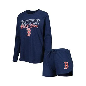 Concepts Sport | Women's Heather Navy Boston Red Sox Meter Knit Raglan Long Sleeve T-shirt and Shorts Sleep Set,商家Macy's,价格¥465