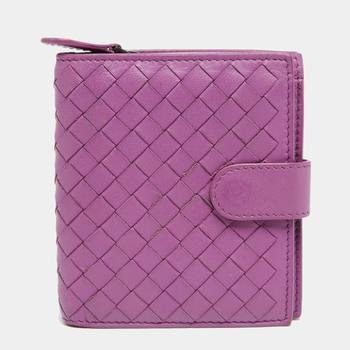 推荐Bottega Veneta Purple Intrecciato Leather French Compact Wallet商品