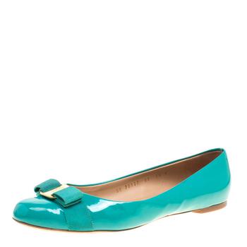 菲拉格慕芭蕾鞋, [二手商品] Salvatore Ferragamo | Salvatore Ferragamo Jade Green Patent Leather Varina Ballet Flats Size 40商品图片 4.7折